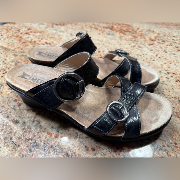 Mephisto Black Leather Wedge Comfort Air Relax Open Toe Sandal Size EU 41 - Picture 1 of 14
